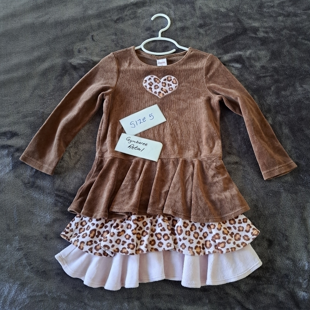 Gymboree girls gize 5 brown velour dress witb heart design & ruffles